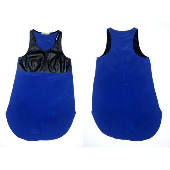 Chloe K Tops - Chloe K Faux Leather Blue Tunic